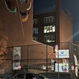 A elementary school serving as a polling place. The picture was shot in the evening
